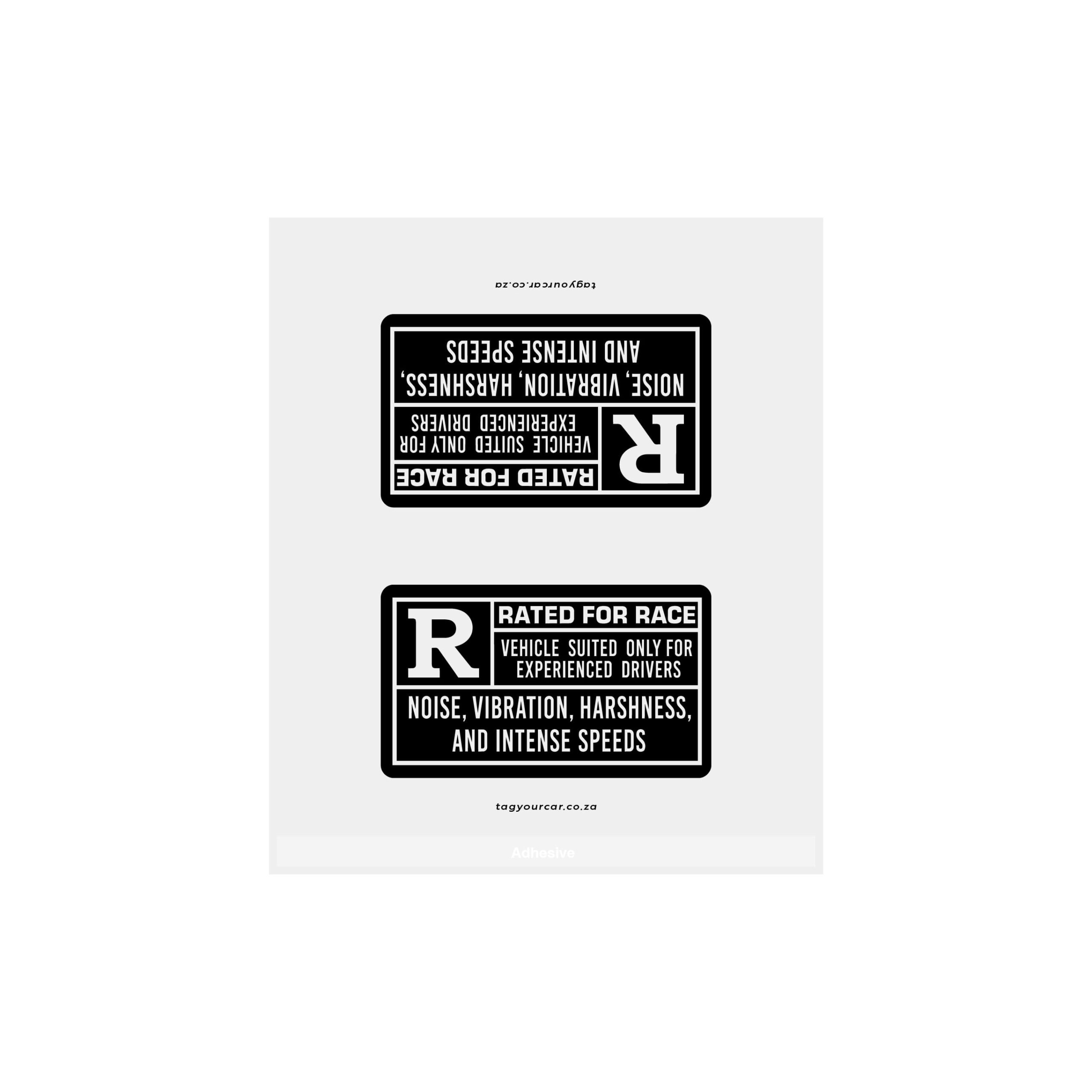 Tag Your Car - Rated for Race - white - car tag