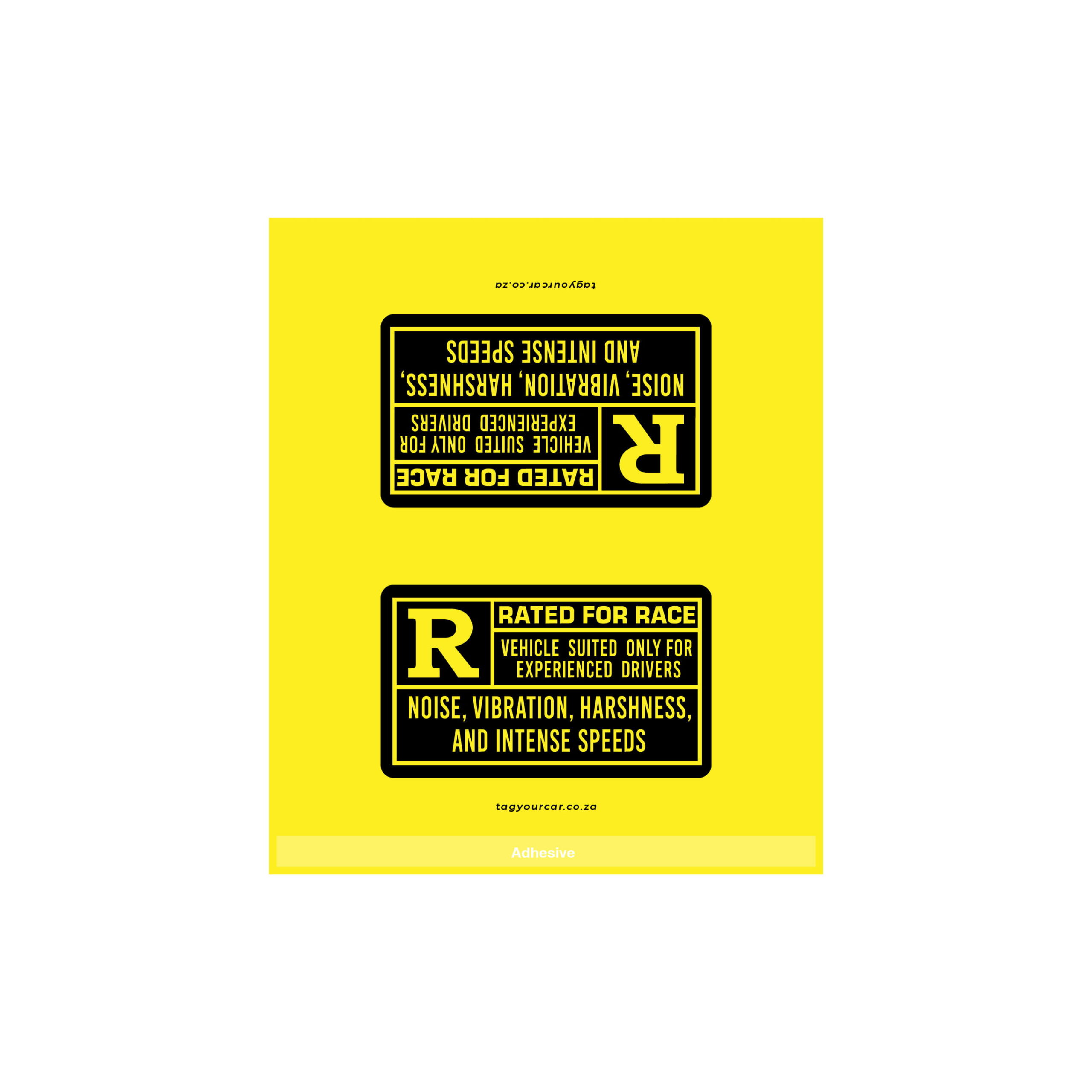 Tag Your Car - Rated for Race - yellow - car tag